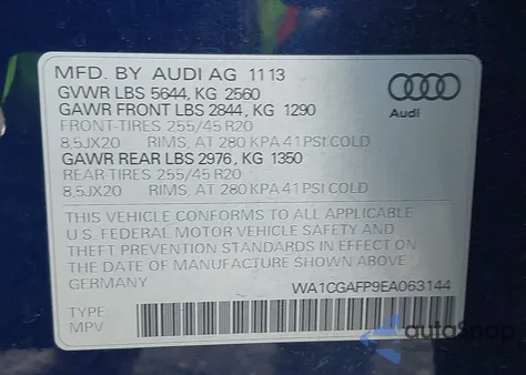 2014 Audi Sq5 3.0T Premium Plus from USA, damaged, VIN WA1CGAFP9EA063144